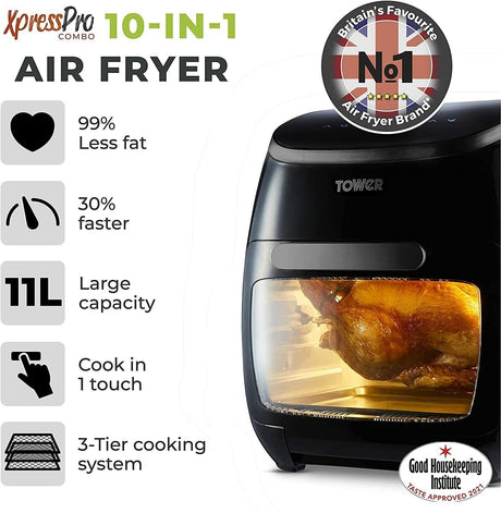 Tower T17076 Xpress Pro 10 in 1 Digital Air Fryer, 11 L, Black (13370/A3B2)