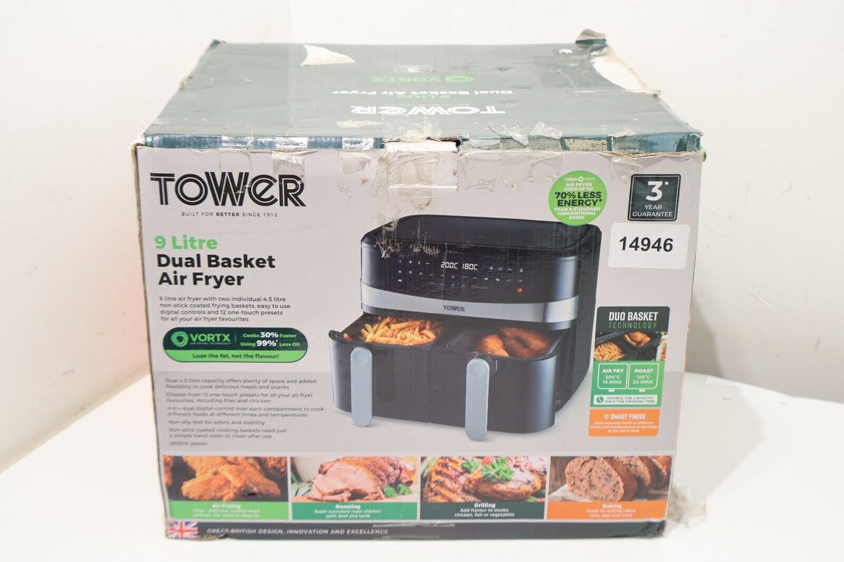 Tower T17088 Vortx 9L Duo Basket Air Fryer Smart  2600W Black tower (14946/A4B7)