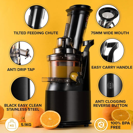 Fridja F1900 240W Whole Fruit Slow Masticating Juicer - Black 14980