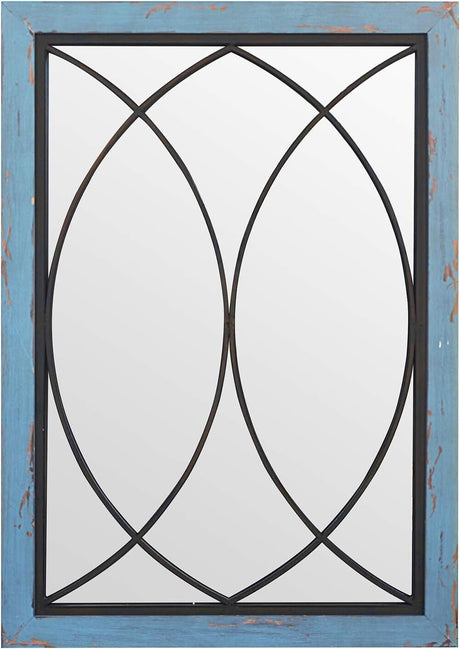 ironsmithn Rectangular Wall Mirror, Rustic Distressed Finish. Wood and Metal