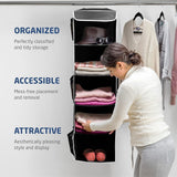 ZOBER 5-Shelf Hanging Wardrobe Organiser - 6 Side Mesh Pockets Breathable Fabric