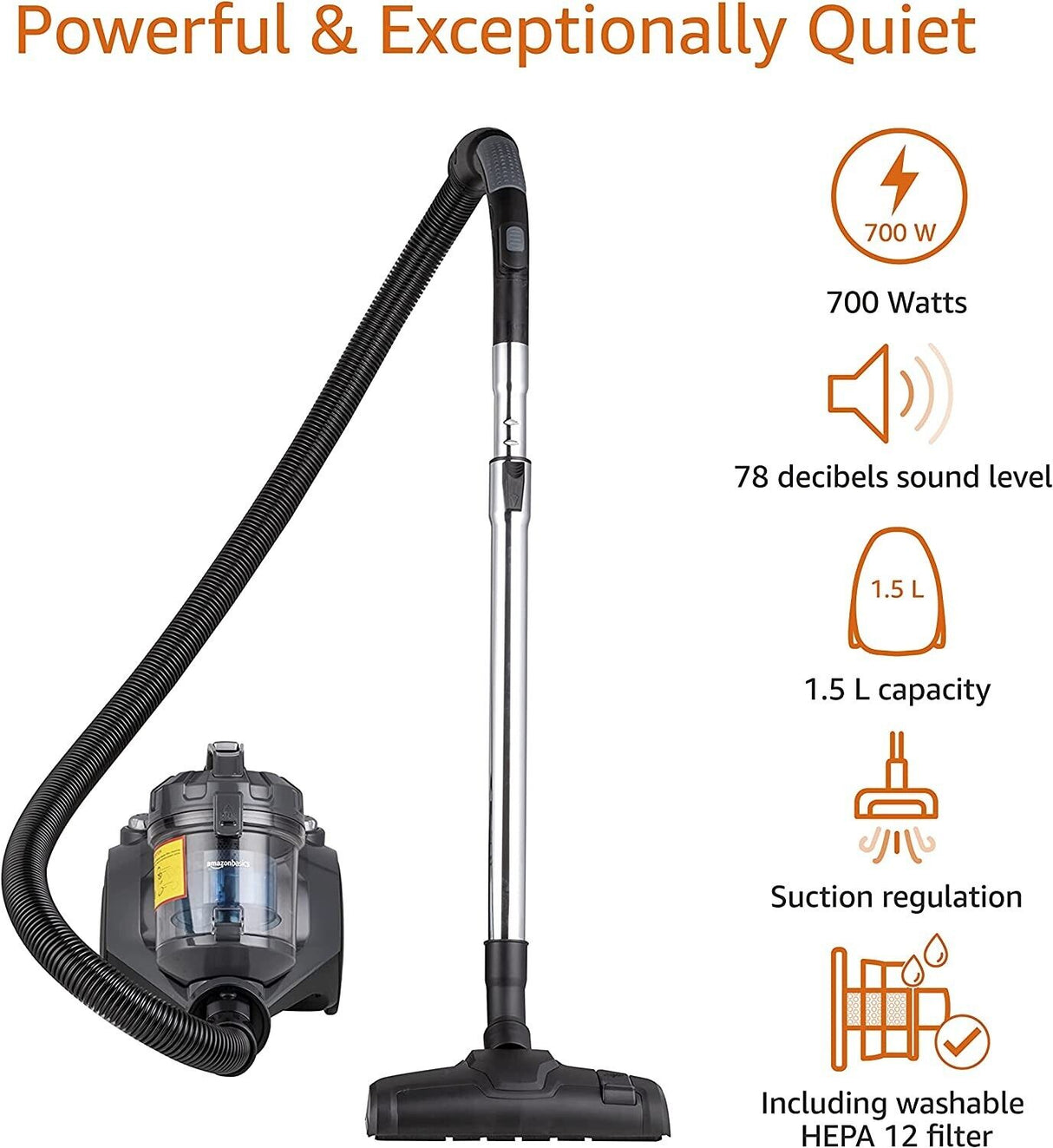 Amazon Basics Powerful Cylinder Bagless Vacuum Cleaner (14694A5B2)