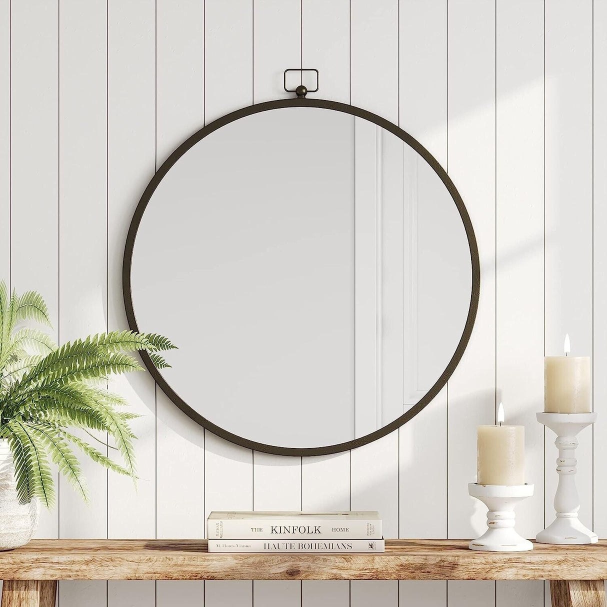 Barnyard Designs 61cm Large Round Circular Wall Mirror Metal Frame Grey Circle