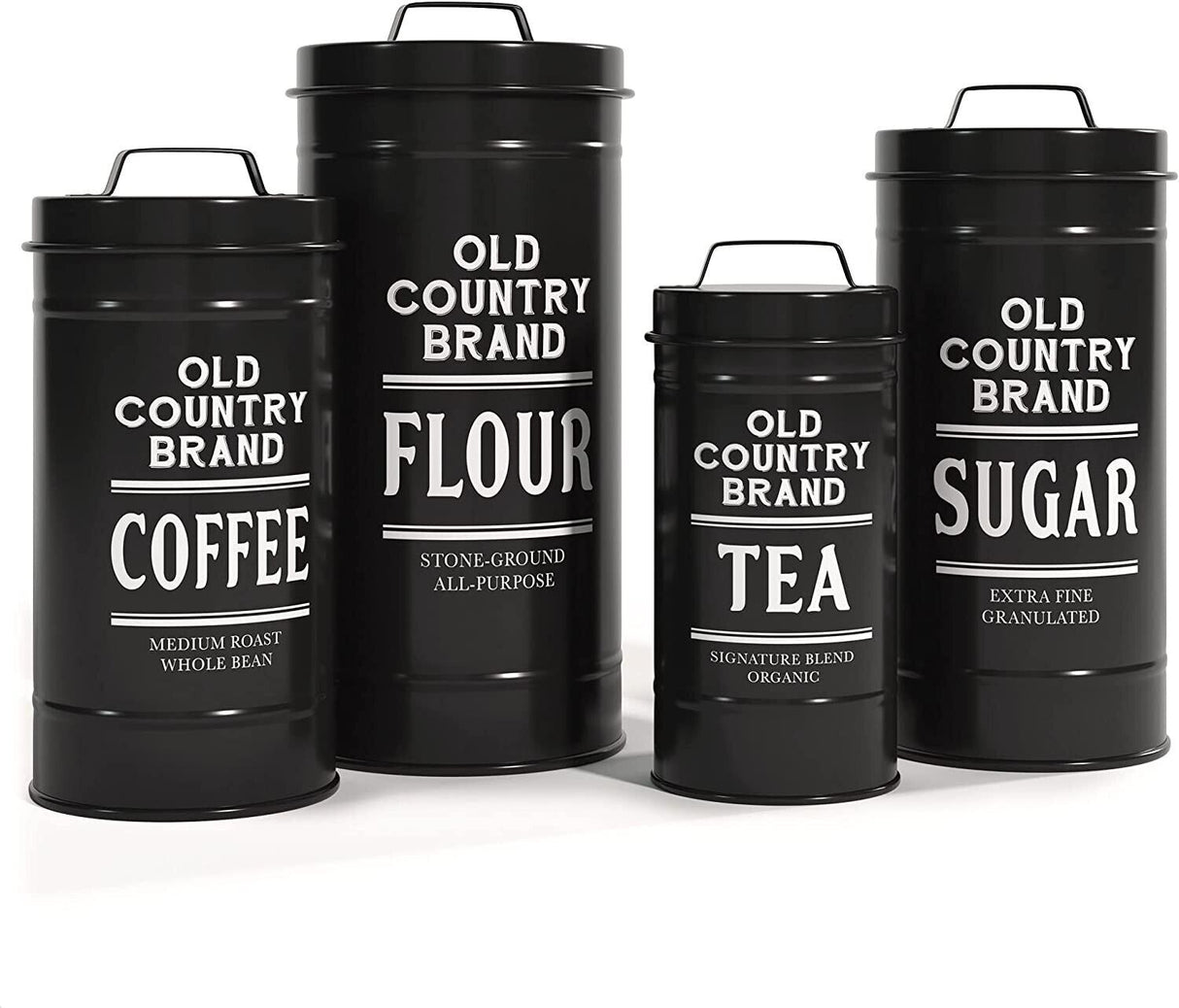 Set of 4 Tea Coffee Sugar Flour Storage Canisters Jars Pots Containers Tins