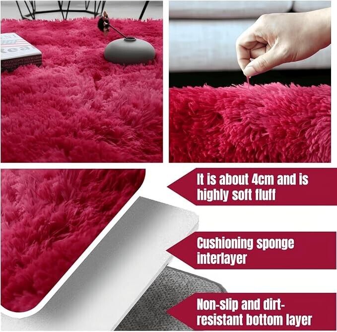 linyingdian High Pile Fluffy Shaggy - Wine Red Colour, 160 x 200 cm (046)