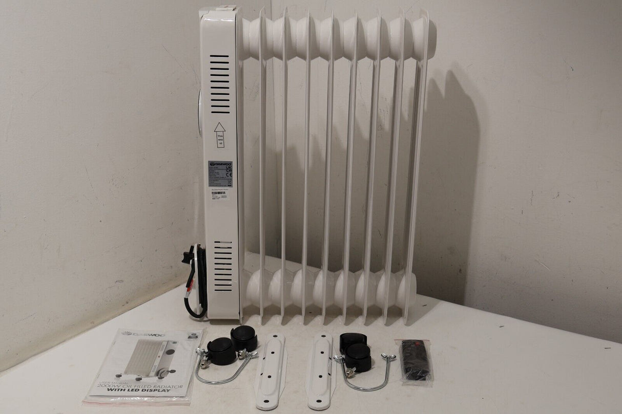 Daewoo 2000W Oil Filled Radiator Portable 9 Fin Heater LED Display (14421/A3B8)