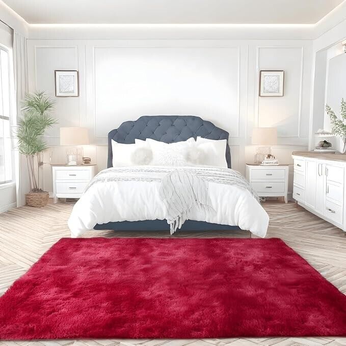 linyingdian High Pile Fluffy Shaggy - Wine Red Colour, 160 x 200 cm (046)