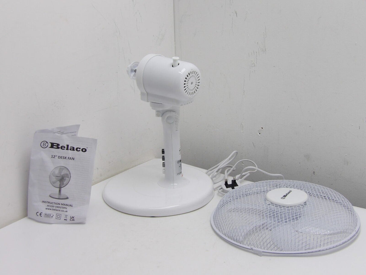 Belaco 12inch Table Fan Desk with 3 Speed Oscillating fan White (13663/A4B2)